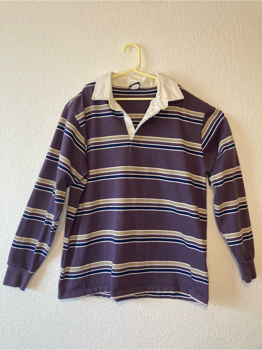 VINTAGE Levi’s 80s Long Sleeve Rugby Men’s Sz L Collared Striped Shirt Purple